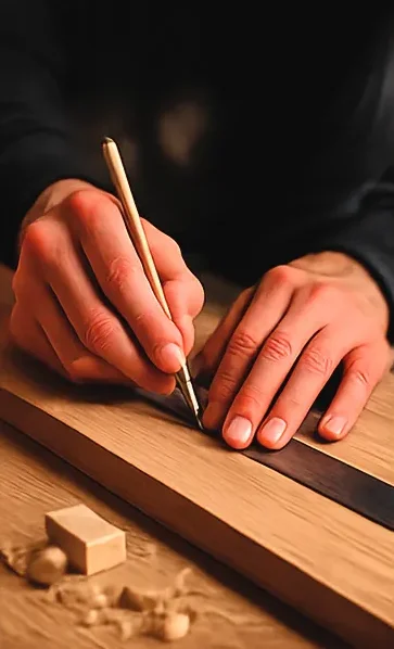 Hand-marking timber before cutting