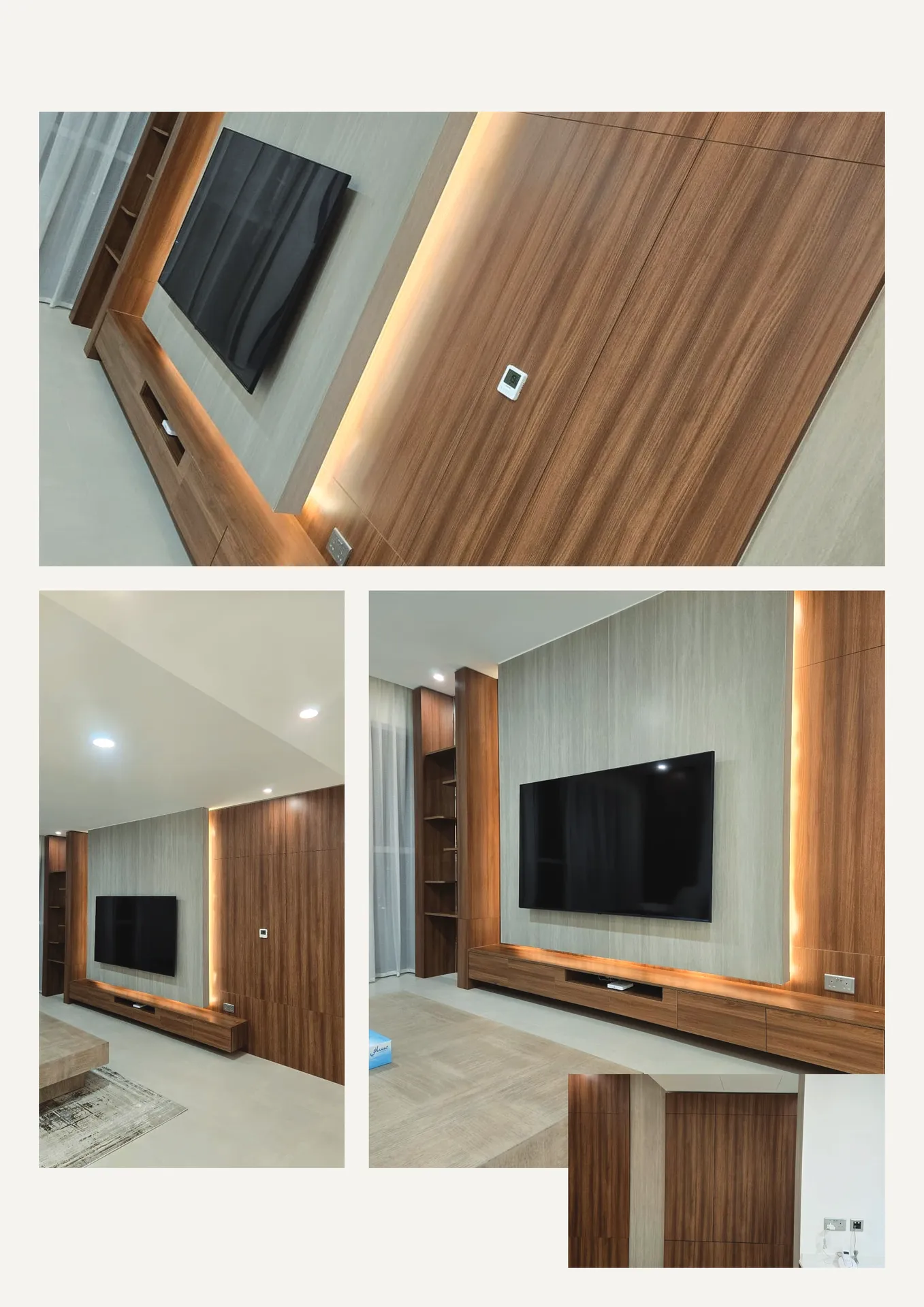 Crafted details: walnut wall panelling and TV wall